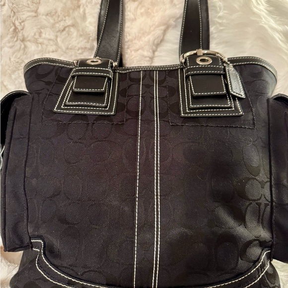 Coach Black Leather Tote with Contrast Stitching - Picture 1 of 11